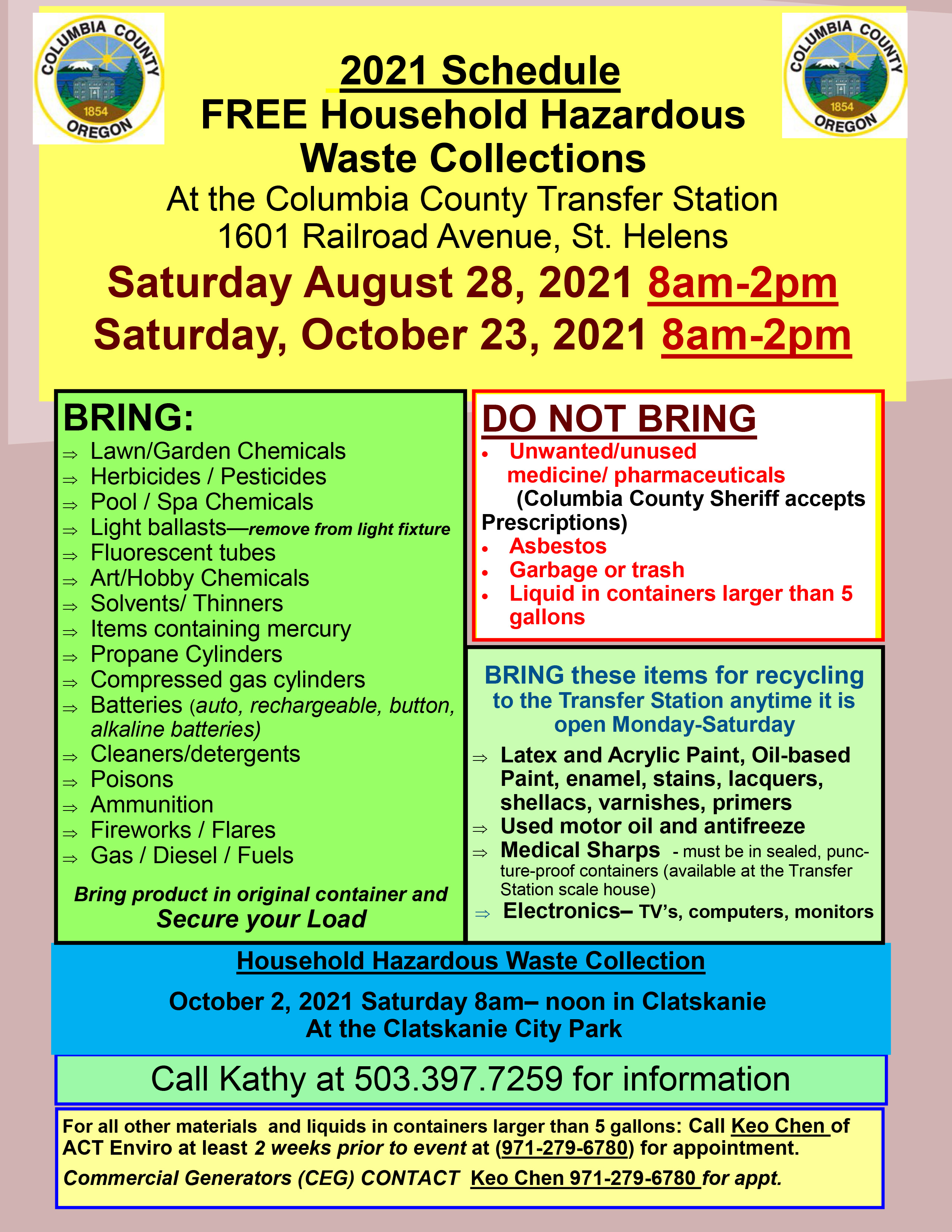 Columbia County, Oregon Official site Household Hazardous Waste